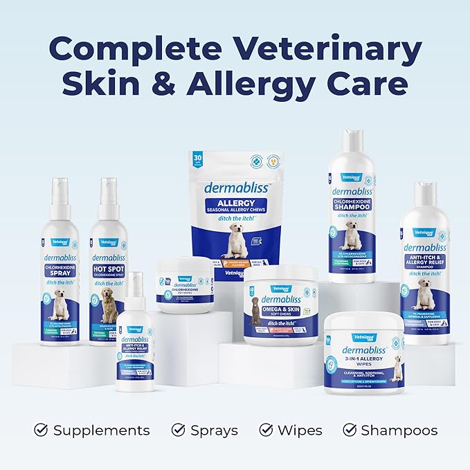 Vetnique Dermabliss Medicated Chlorhexidine Antiseptic Skin Spray for Dogs & Cats, Supports Skin Infections and Irritations 8oz