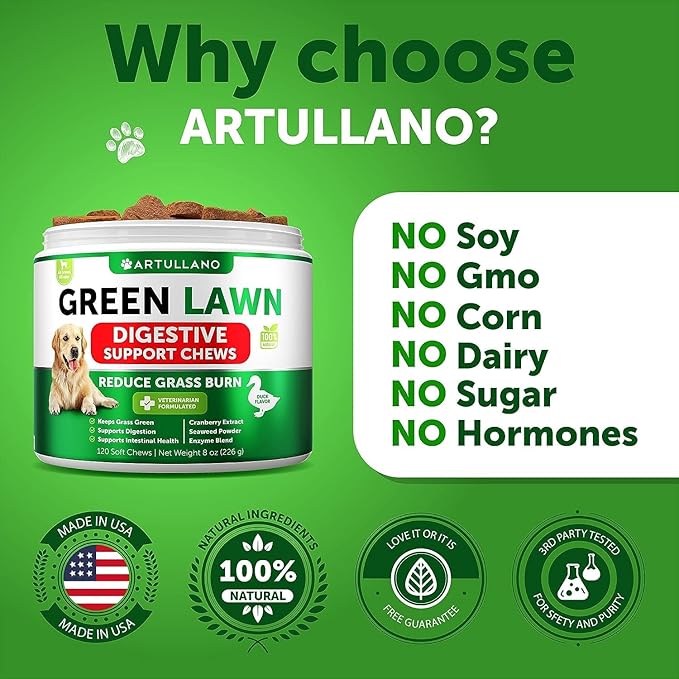 Grass Burn Spot Chews for Dogs - Dog Pee Lawn Spot Saver Caused by Dog Urine - Grass Treatment Rocks - Dog Urine Neutralizer for Lawn - Probiotics & Digestive Enzymes Supplement