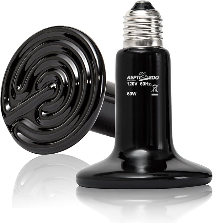 REPTI ZOO 2Pack Ceramic Heat Emitter 60W Reptile Heat Lamp Night Heat Lamp Bulbs Reptile terrarium heat lamp Tank heat bulb for Turtle Bearded Dragon Gecko Lizard Snake Chicken E26