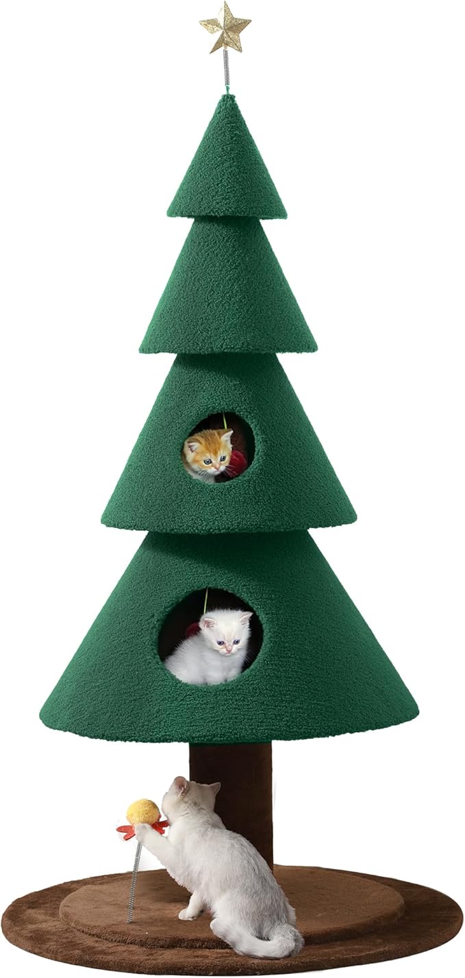 YITAHOME 60 inch Cat Tree for Indoor Cats, Tall Cat Tower Furniture with 2 Large Condos, 5ft Christmas Tree Party Decoration with Cat House and Beds