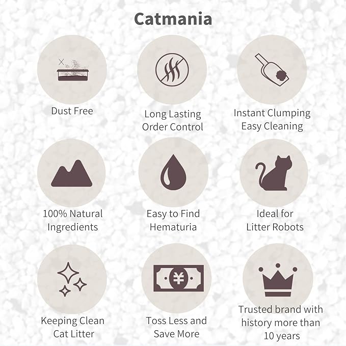 Cat Litter Catmania, Turkish White, 9.37lb x 4 Bags, Hard Clumping, Superior Odor Control, Unscented & Natural Ingredients