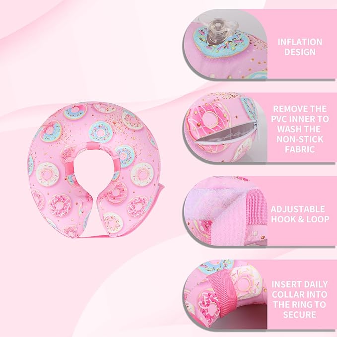Protective Inflatable Dog Cone After Surgery, Soft Inflatable Donut Collar for Dogs and Cats, Prevent from Biting & Scratching, Not Block Vision (Pink Donut Collar M)