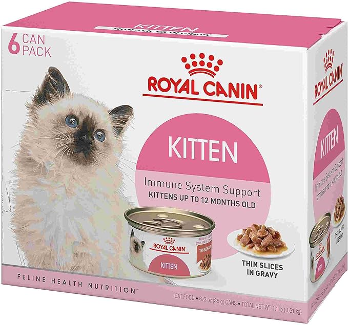 Royal Canin Feline Health Nutrition Kitten Thin Slices in Gravy Canned Cat Food, 3 oz can (6-pack)