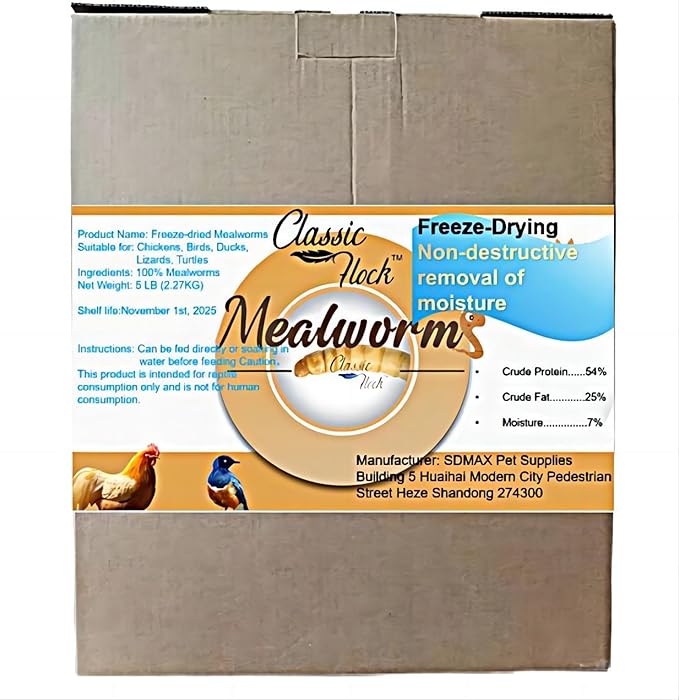 5lb Freeze-Drying Mealworms – High Protein, Pure Natural, Delicious - Ideal for Chickens, Birds, Ducks, Lizards, Turtles, Fish, and Reptiles, 5lb Meal Worms