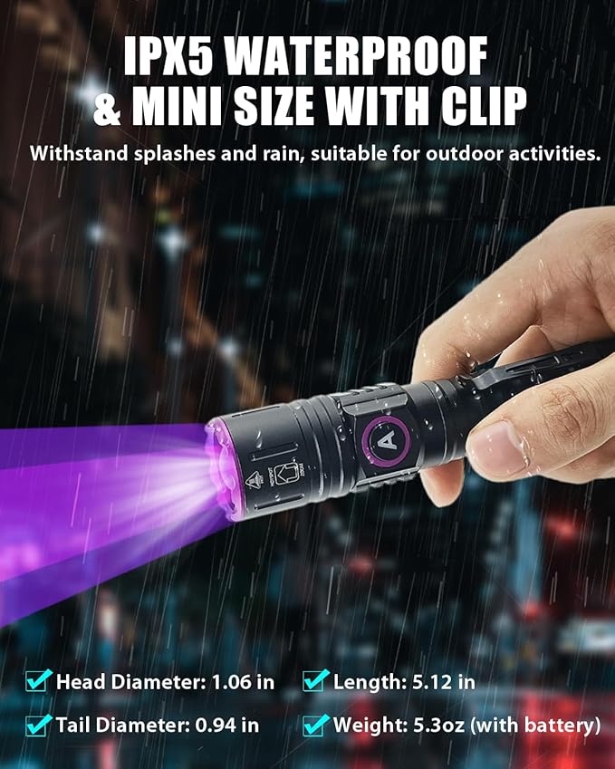Eagou Diary UV Flashlights | 395nm 5W Black Light Flashlights | Mini Woods Lamp | Zoomable Ultraviolet Flashlight | Rechargeable Pet Urine Detector Light | Waterproof UV Flashlight for Pet Urine