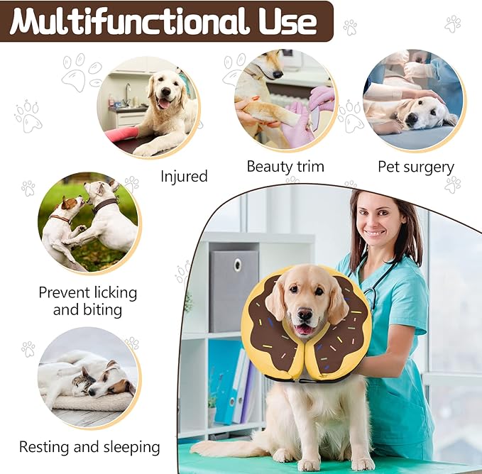Dog Cone Collar for Small Medium Large Dogs for After Surgery, Pet Inflatable Neck Donut Collar Soft Protective Recovery Cone for Dogs and Cats - Alternative E Collar Does not Block Vision - Brown,XS