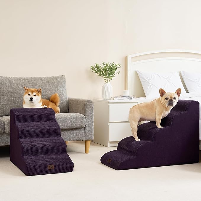 EHEYCIGA Curved Dog Stairs for High Beds 19.7" H, 4-Step Dog Steps for Small Dogs and Cats, Pet Stairs for High Bed Climbing, Non-Slip Balanced Pet Step Indoor, Purple