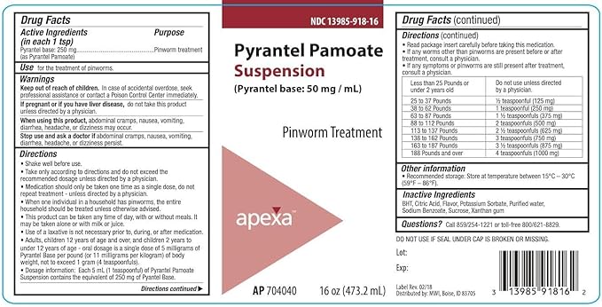 Pyrantel Pamoate Suspension, 50mg / mL, 16 Ounce