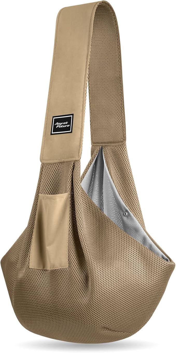 Dog Carrier Sling, Hand-Free Dog Sling Carrier for Small Dogs and Cats,Travel Safety Puppy Bag (Khaki)