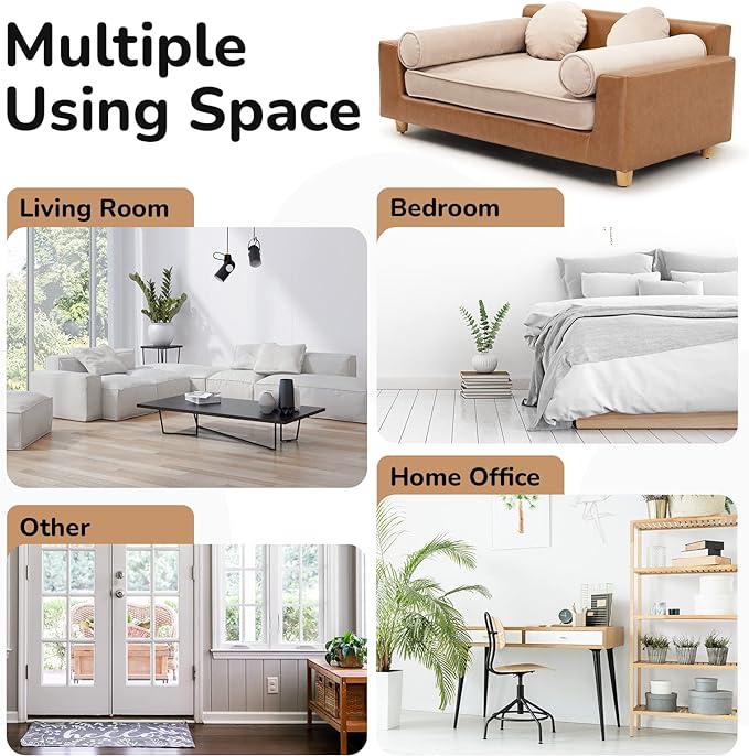 dCee Luxury Large Dog Sofa, Cat Sofas, Holds 160 Lbs, 42 in. Premium Leather Dog Bed Couch with Removable Washable Velvet Cushion for Comfort Sleep, Suitable for Different Pet Sizes