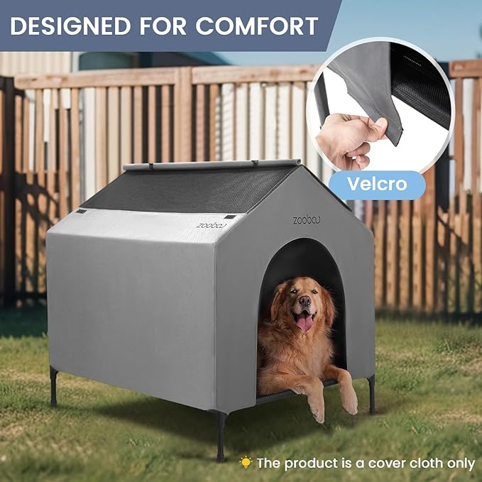 42” Durable Dog House Cover - Waterproof & UV-Resistant 600D Oxford Fabric Canopy for Outdoor Kennels - Fits 42"x34"x40" Houses - Protective Large Breed Shelter Top - COOL GREY