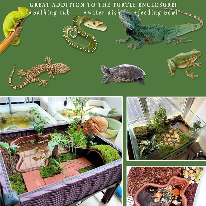 Reptile Water Pool for Turtle Bathing - Reptile Habitat Accessories and Enclosure for Salamander, Bearded Dragon, Lizard, Frog, Snake, Gecko - Reptile Food Feeding Water Bowl & Tweezers & Bath Tub Set