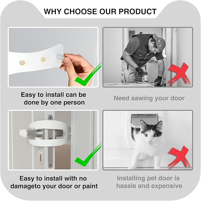 Cat Door Holder Latch Larger Adjustable Cat Door Alternative Fast Latch Strap Let Cats in and Keeps Dogs Out of Litter & Food and Safe Baby Proof No Measuring Easy to Install 3Pcs White