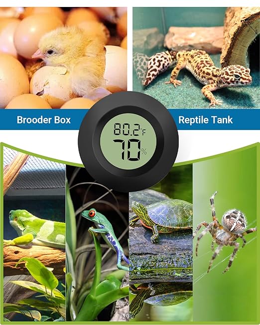 Reptile Tank Thermometer 2PCS Reptile Thermometer, for for Bearded Dragon, Jumping Spider, Leopard Gecko, Hermit Crab, Gecko, Ball Python, Lizard Aggforbl Black