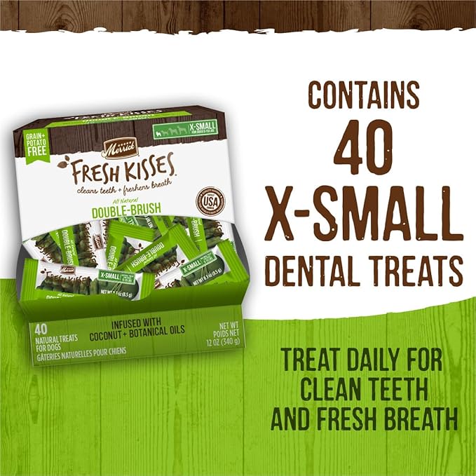 Merrick Fresh Kisses Natural Dental Chews Infused With Coconut And Botanical Oils For Tiny Dogs 5-15 Lbs - (Pack of 6) 20 ct. Bags