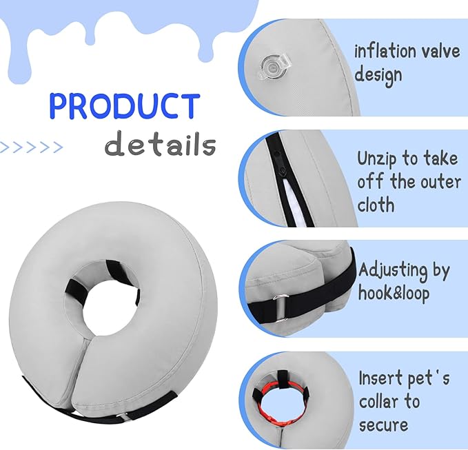 Supet Inflatable Dog Cone Collar Alternative after Surgery, Dog Neck Donut Collar Recovery E Collar to Stop Licking, Soft Dog Cone for Small Medium Large Dogs