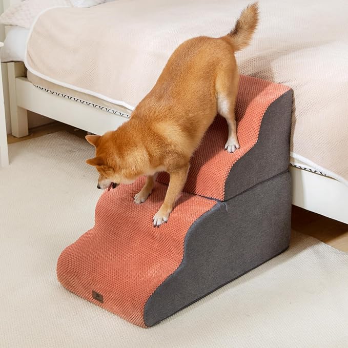 Dog Stairs Ramp for High Beds and Couch,Curved Dog Steps for Small Dogs and Cats Pet Stairs Non-Slip Balanced Portable Pet Step Indoor, 4 Steps,Brown