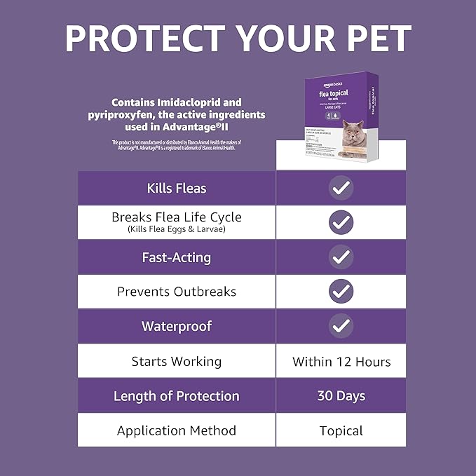 Amazon Basics Flea Topical for Large Cats (Over 9 pounds), 6 Count
