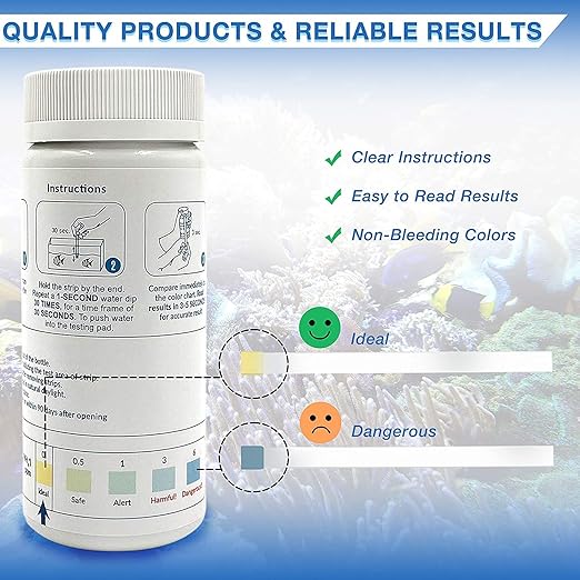 Aquarium Ammonia Test Strips | Fast and Accurate Water Quality Ammonia Testing Kit for Saltwater & Freshwater Aquariums & Fish Tanks โ Ammonia Test Kit for Aquarium Helps Keep Fish Safe (100 Strips)