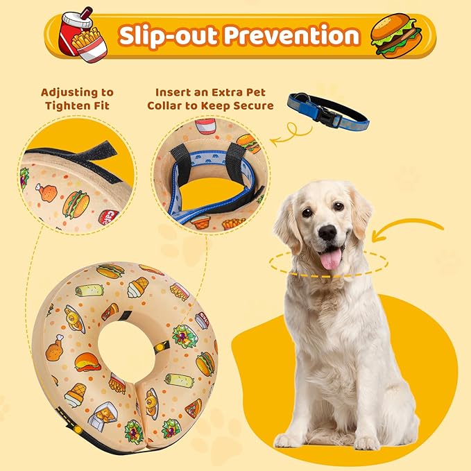 Grand Line Hamburger Collar for Dogs and Cats, Soft Protective Recovery Cone After Surgery, Blow up Pet Donut Collar Cone, E-Collar Alternative Does not Block Vision (Large)
