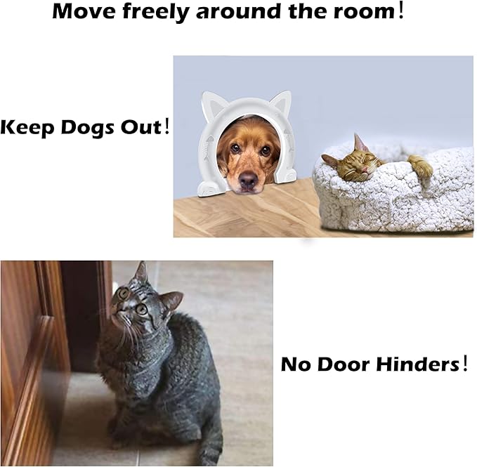 Cat Door Interior Door No-Flap Cat Door Fits Both Solid and Hollow Indoors Door Pet Doors for Cat, Easy DIY Setup (White,L)