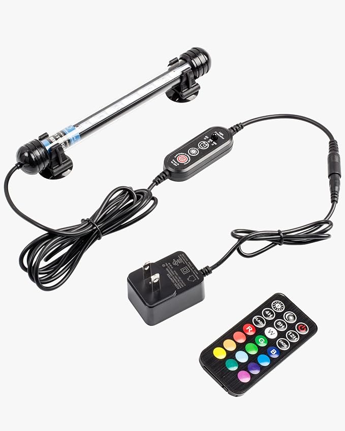 NICREW Submersible RGB Aquarium Light, Underwater Fish Tank Light with Timer, Multicolor LED Light with Remote Controller, 7 Inches