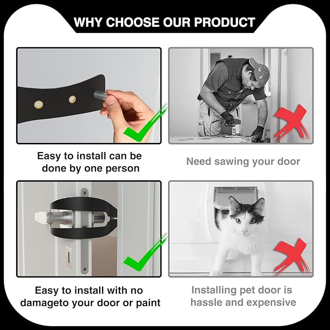 Cat Door Holder Latch Larger Adjustable Cat Door Alternative Fast Latch Strap Let Cats in and Keeps Dogs Out of Litter & Food and Safe Baby Proof No Measuring Easy to Install