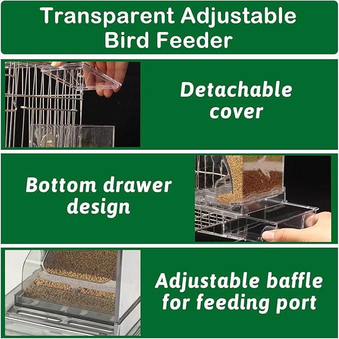 Automatic Bird Feeder Pack of 9 No Mess Parrot Water Dispenser Acrylic Adjustable Parakeet Seed Food Container Cage Accessories Drinker for Lovebirds Finches Budgies Canaries