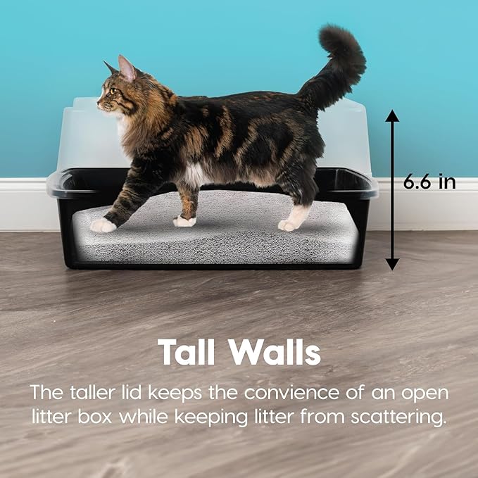 IRIS USA Extra Large Cat Litter Box with Scatter Shield, Open Top High Sided Cat Litter Pan, Black