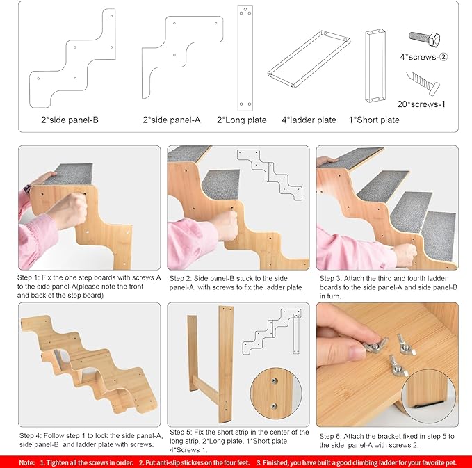Dog Stairs for High Bed and Couch, Bamboo Dog Steps for Large and Small Dogs, 4-Step Non-Slip Balanced Pet Stairs for Dog/Cat, Wooden Dog Steps for High Beds