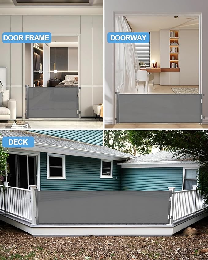 Retractable Baby Gate,Mesh Baby Extra Wide Gate,Extra Long Dog Gate,33" Tall,Large Extends up to 150" Wide,Child Safety Extra Large Gate for Doorways, Stairs, Indoor/Outdoor(Grey,33"x150")