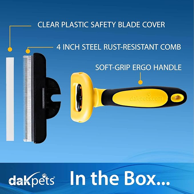DakPets Pet Deshedding and Dematting Tool | Professional Cat and Dog Brush for Shedding | Fur Deshedding Brush and Pet Hair Remover for Cats and Dogs | Stainless Steel Shedding Brush for Pet Grooming
