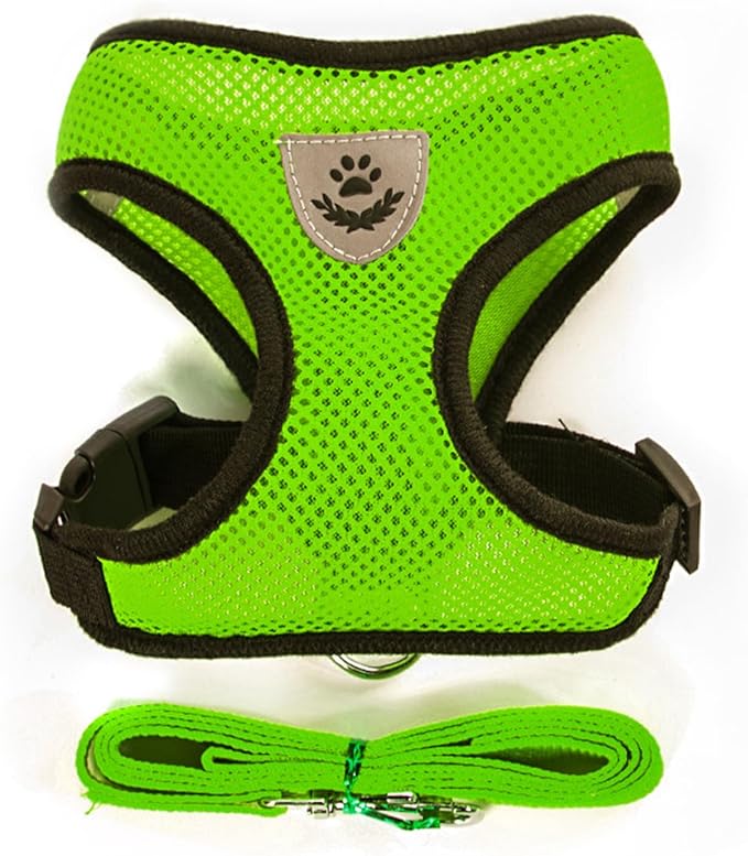 Summer cat Chest Harness and Leash, Anti-Escape Adjustable Soft mesh cat Leash and Chest Harness Set for All Types of Cats cat Vests (Size M,Green)