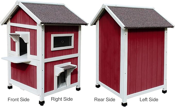 Cat House Outdoor Large Kitty House,Feral Cat Shelter with Escape Door Outside Weatherproof Wine Red HiCaptain
