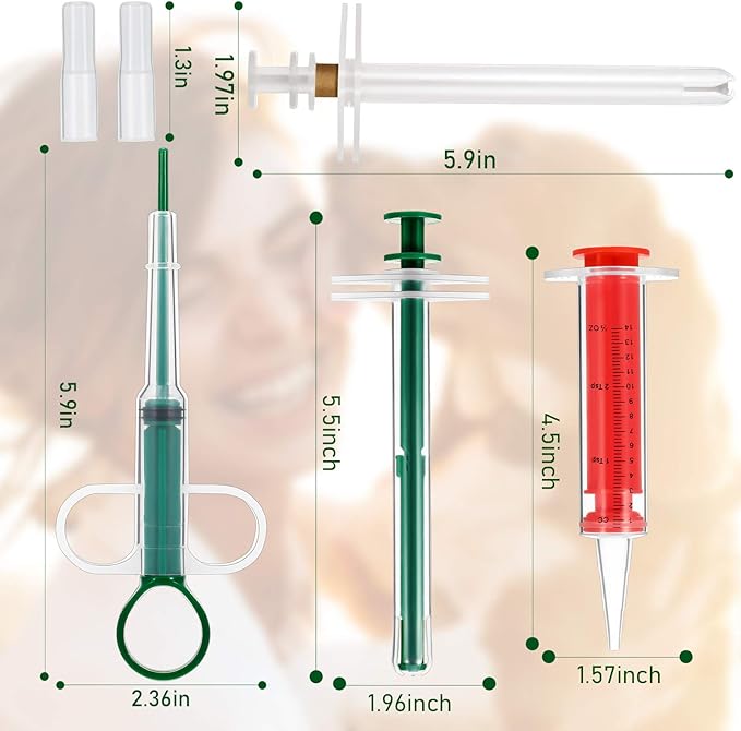4 Pieces Cat Pill Shooter Dog Pill Gun Pill Dispenser Pet Medicine Syringe Puppy Tablet Feeder for Small Animals (Green, Green and red, White)