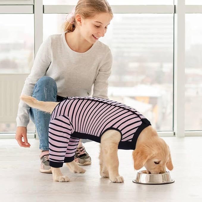 Kuoser Dog Recovery Suit for Back Legs, Soft Dog Surgery Suit with Sleeves to Stop Licking, Dog Recovery Sleeve Elbow Protector Pet Surgical Onesie for Abdominal Wounds, Dog Cone Alternative, Pink M