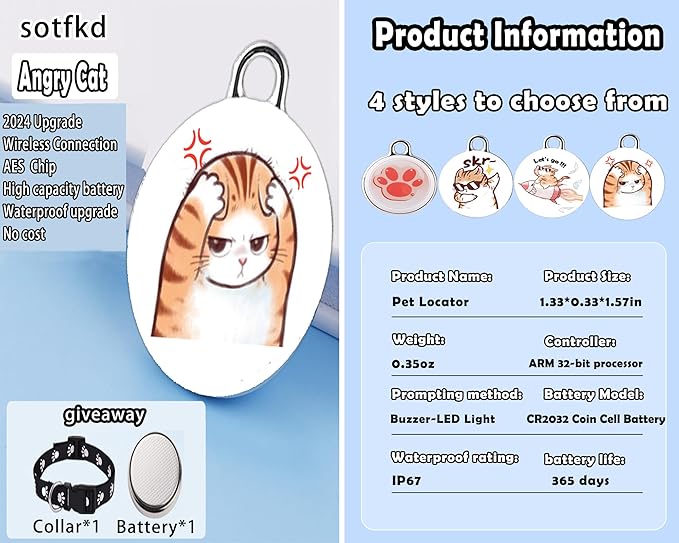 Cat Tracker-Pet Tracker-Cat Tracker Collar | No Charging Required | No Monthly Fee | Waterproof | Works with Any Collar (Android and iOS Universal)
