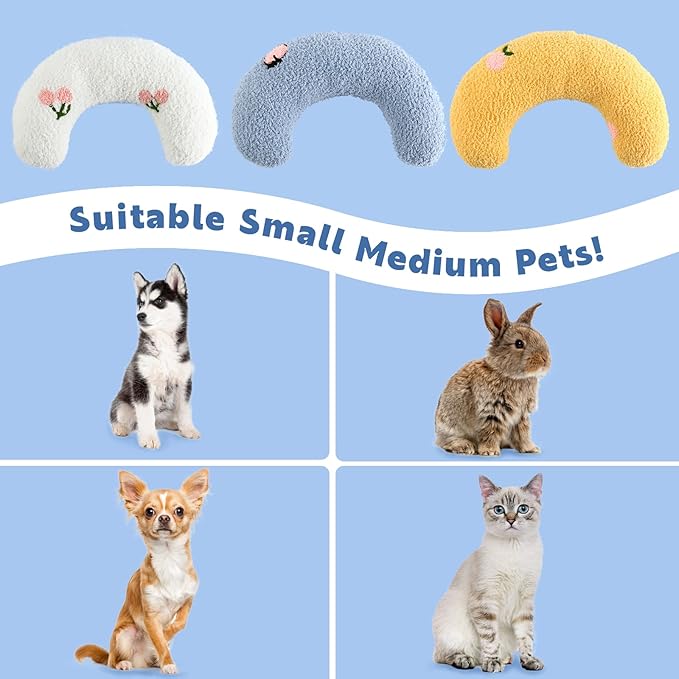 T'CHAQUE Soft Dog Bed Pillows, Ideal Naptime Sleeping Companion for Small Indoor Dogs and Cats, Pet Neck Pillow for Upper Spine Support, Cuddle Snuggle Doggy/Kitten Pillow Training Toy. Blue