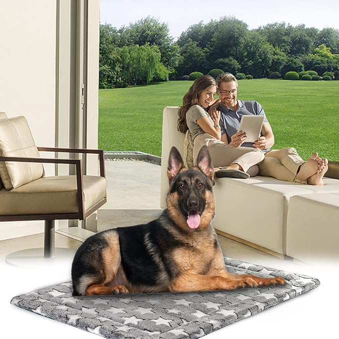 KROSER Fancy Dog Crate Pad Dog Bed Mat Reversible (Cool & Warm), Dog Bed Pad with Machine Washable, Dog Crate mat for Small to XXX-Large Dogs, Grey, Navy, Star Pattern