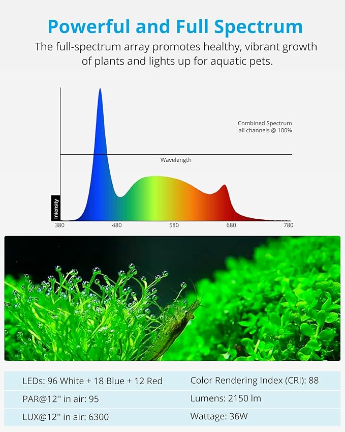 NICREW SkyLED Plus Aquarium Plant Light, Freshwater Fish Tank Light with Ramp Up and Dim Down, Spectrum Adjustable and Lighting Schedule Programmable with Controller, 36-48 Inches, 36 Watts