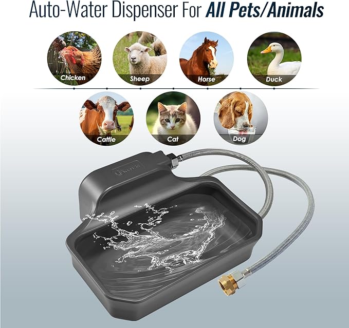 Automatic Dog Water Dispenser, 1 Gallon Dog Water Bowl for Outdoor, Extra Large Waterer for Pets, Water Feeder for Livestock, Food Grade Material, Fit 3/4" Garden Faucet, Easy to Clean, Gray