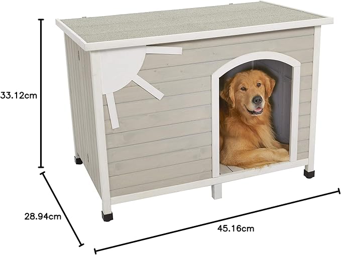Midwest Homes for Pets Eilio Folding Outdoor Wood Dog House, No Tools Required for Assembly | Dog House Ideal for Large Dog Breeds, Beige (12EWDH-L)