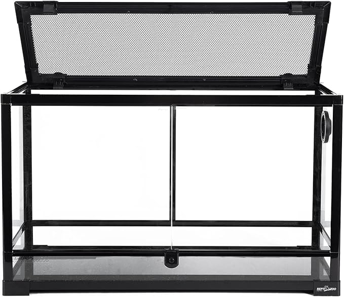 REPTI ZOO Tempered Glass Reptile Terrarium 30 Gallon, Wide Reptile Tank 30" x 12"x 18" for Reptile Pets Bearded Dragon Gecko Lizard, Double Front Opening Doors Top Screen Ventilation