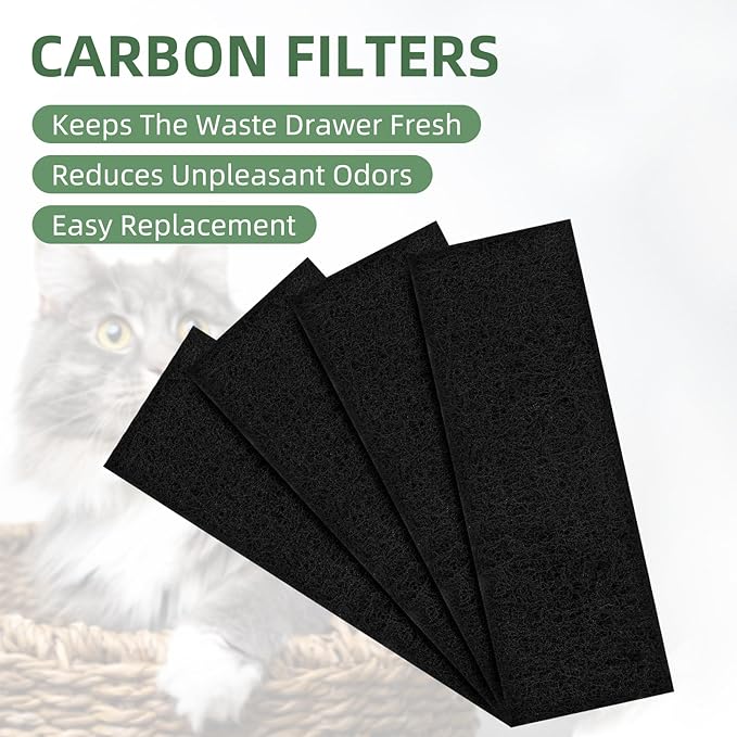 4 Pack Carbon Filters Compatible with Model 3, Cat Litter Box Replacement Filters for All Robot Models to Absorb Odors Control Damp from Pets and Keep Home Fresh