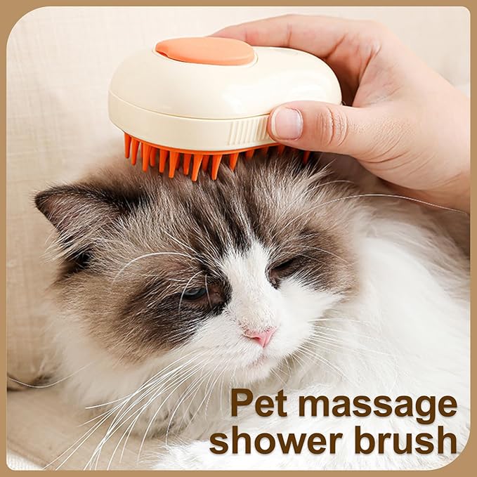 Cat Steam Brush, 3 in 1 Cat Steamy Brush, Silicone Massage Grooming Brush, Pet Hair Cleaning Brush Comb for Cats Dogs(Avocado White)