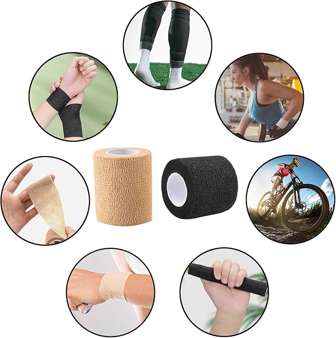 Self Adhesive Bandage Wrap, Vet Wrap 2 inch, Vet Wrap for Dogs, Bandages Wrap for Human or Pets, Black, 12 Pack