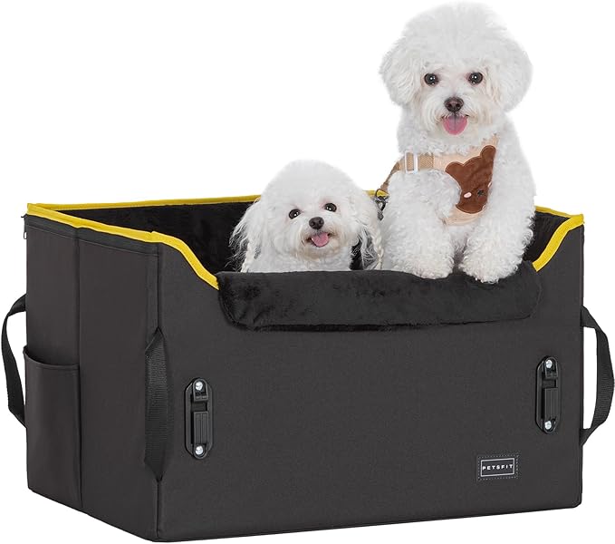 Petsfit Dog Car Booster Seat, Medium Dog Car Seat with 2 Clip-On Safety Leashes, Patented Buckles, Dog Booster Seat for Pets Under 45Lbs (Medium, Black)