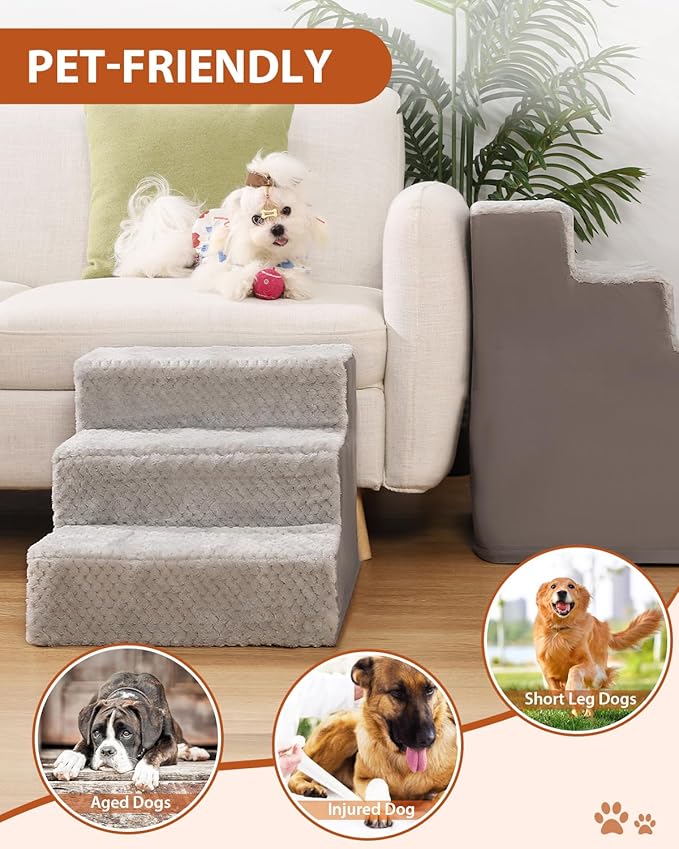 Dog Stairs for Small Dogs,22.5" H,5-Step Dog Steps for High Bed Couch and Sofa,Pet Stairs for Dogs and Cats Climbing with Non-slip Bottom and Washable Cover,Grey