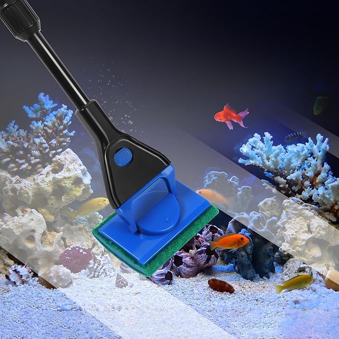 AQUANEAT Aquarium Cleaning Tools, Fish Tank Cleaning Kit with Adjustable Long Handle, 5 in 1 Tools Including Fish Net, Algae Scraper (Adjustable)