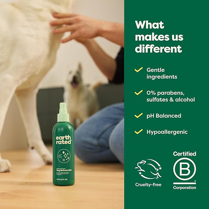 Earth Rated Dog Deodorizing Spray, Conditioning & Odor-Eliminating Dog & Puppy Perfume, For All Coat Types, Refreshing White Tea & Basil Scent, 8 oz.